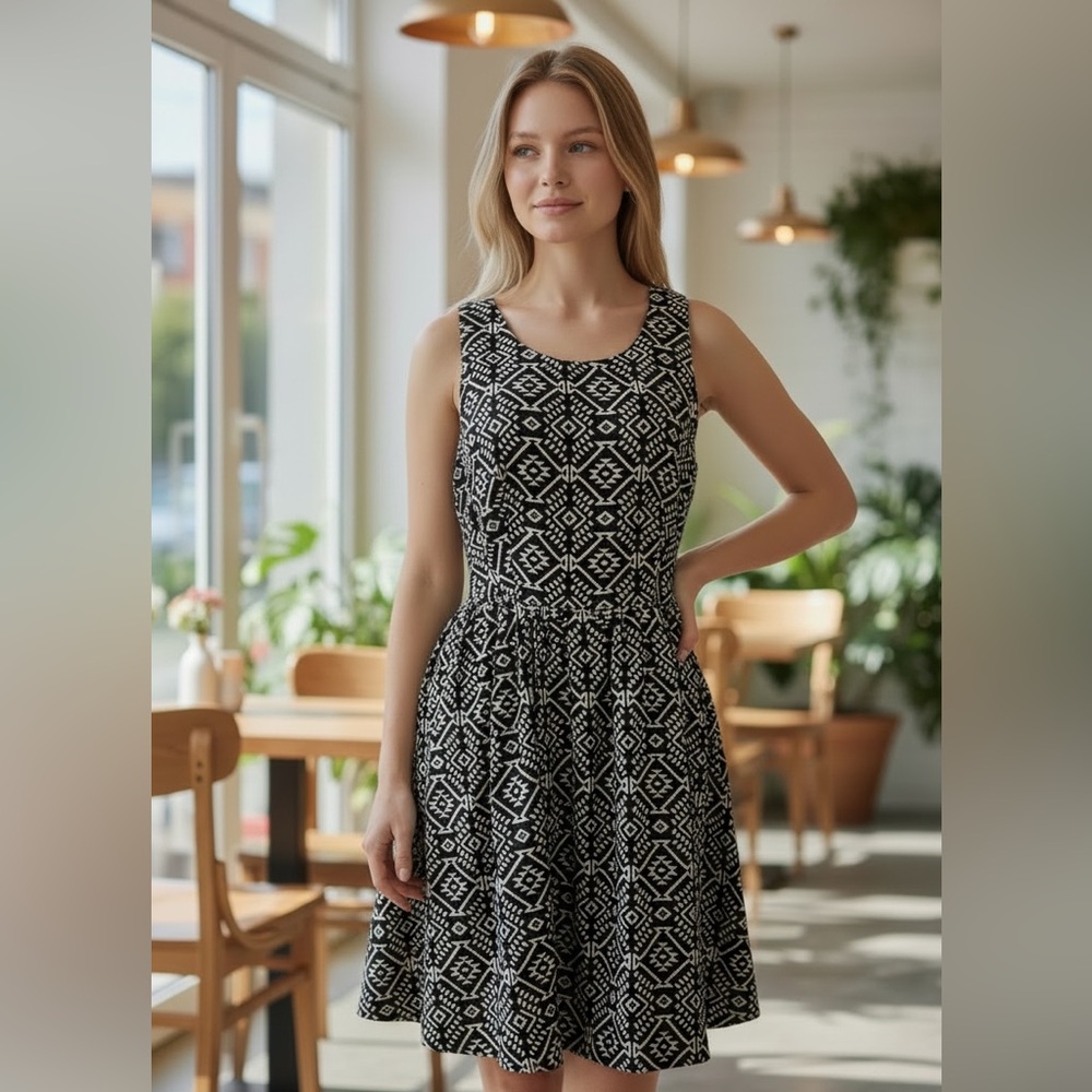 Dex Tribal Print Deep V Cut-out Back Mini Dress Size Small